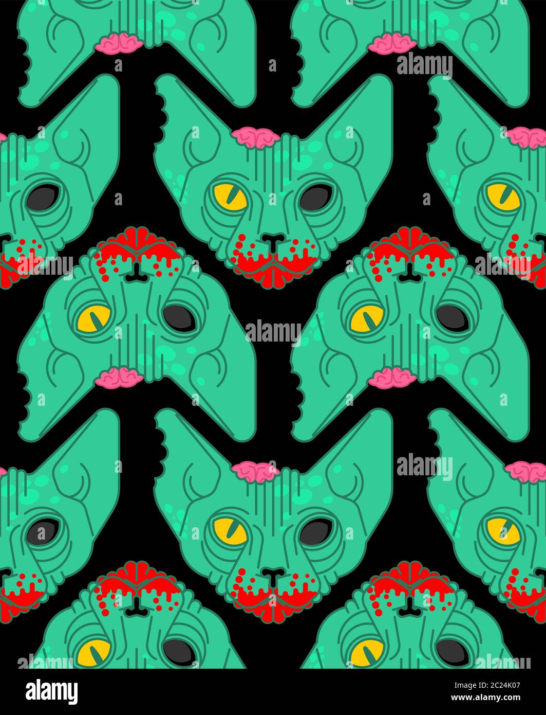 Cat zombie pattern seamless. Pet green monster background. vector ...