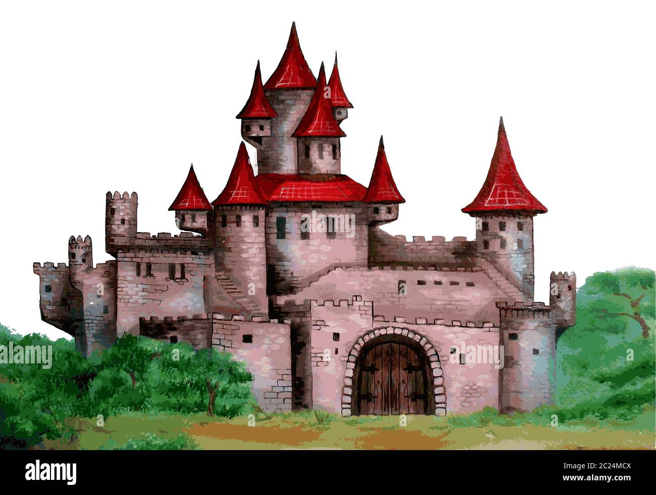 Castle Clipart-medieval castle drawing style illustration clip art