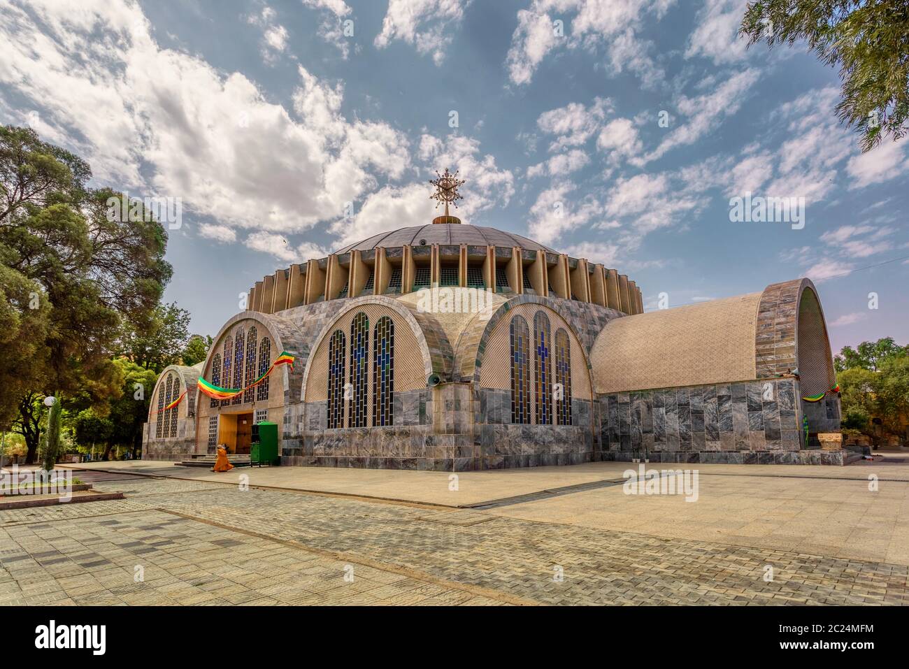 Famous cultural heritage Church of Our Lady of Zion in Axum. Ethiopian Orthodox Tewahedo Church built by Emperor Haile Selassie Stock Photo