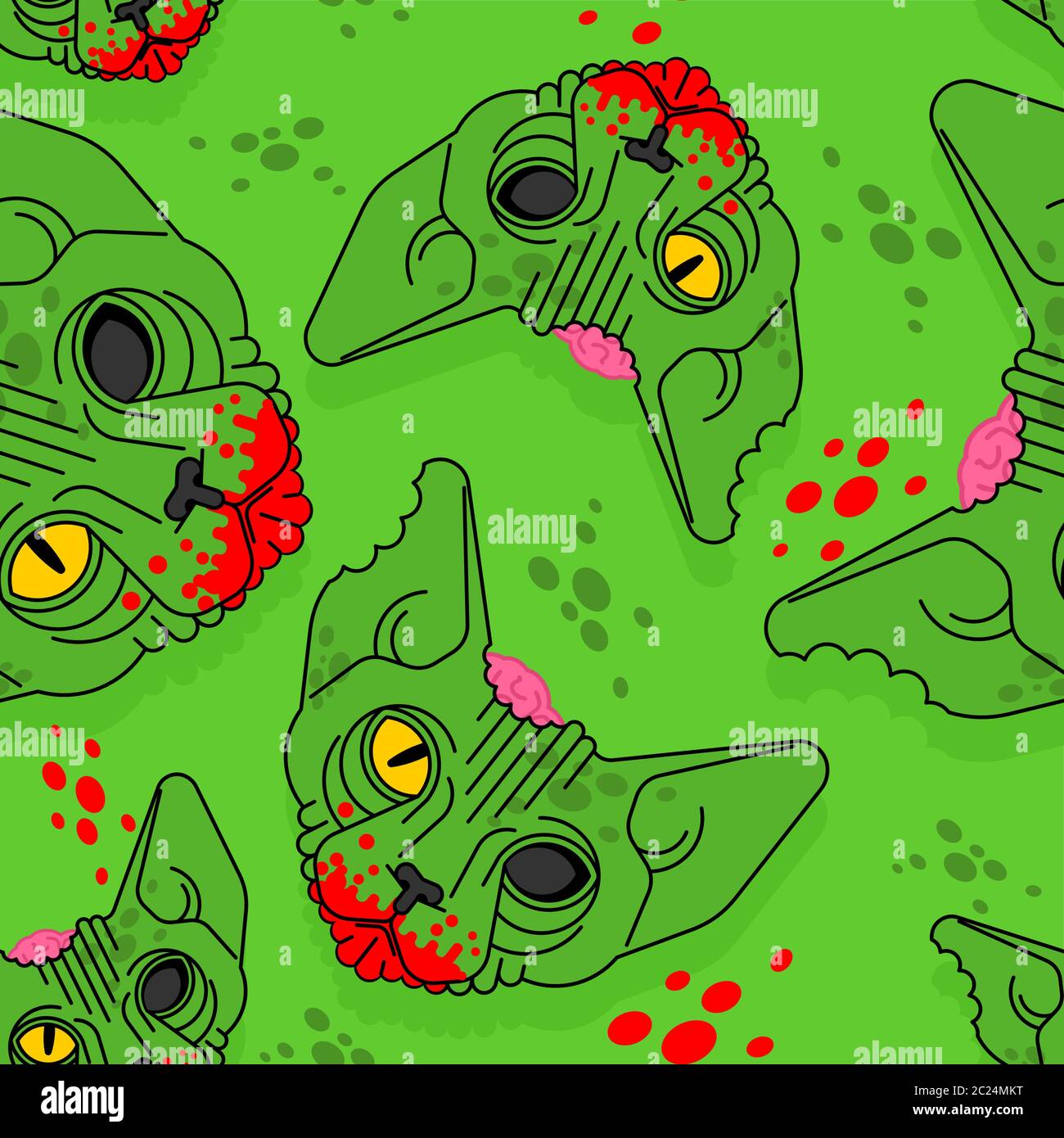 Zombie cat pattern seamless. Pet green monster background. vector ...