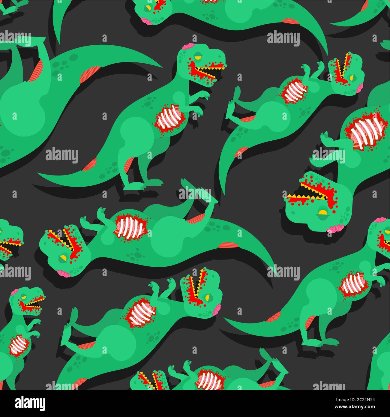 Zombie Dinosaur pattern seamless. Dino green monster background. vector texture Stock Vector