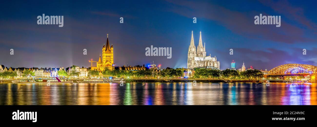 Panorama of the skyline of Cologne with Rhine and Cologne Cathedral at ...