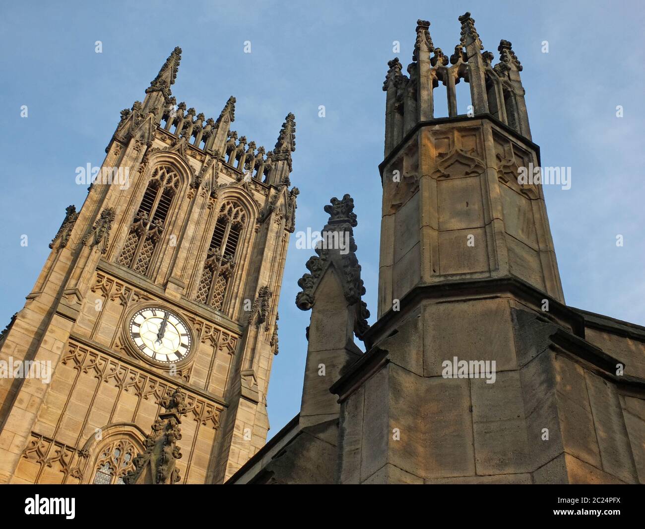 view of the tower and main building of the historic saint peters minster in leeds formerly the parish church completed in 1841 Stock Photo