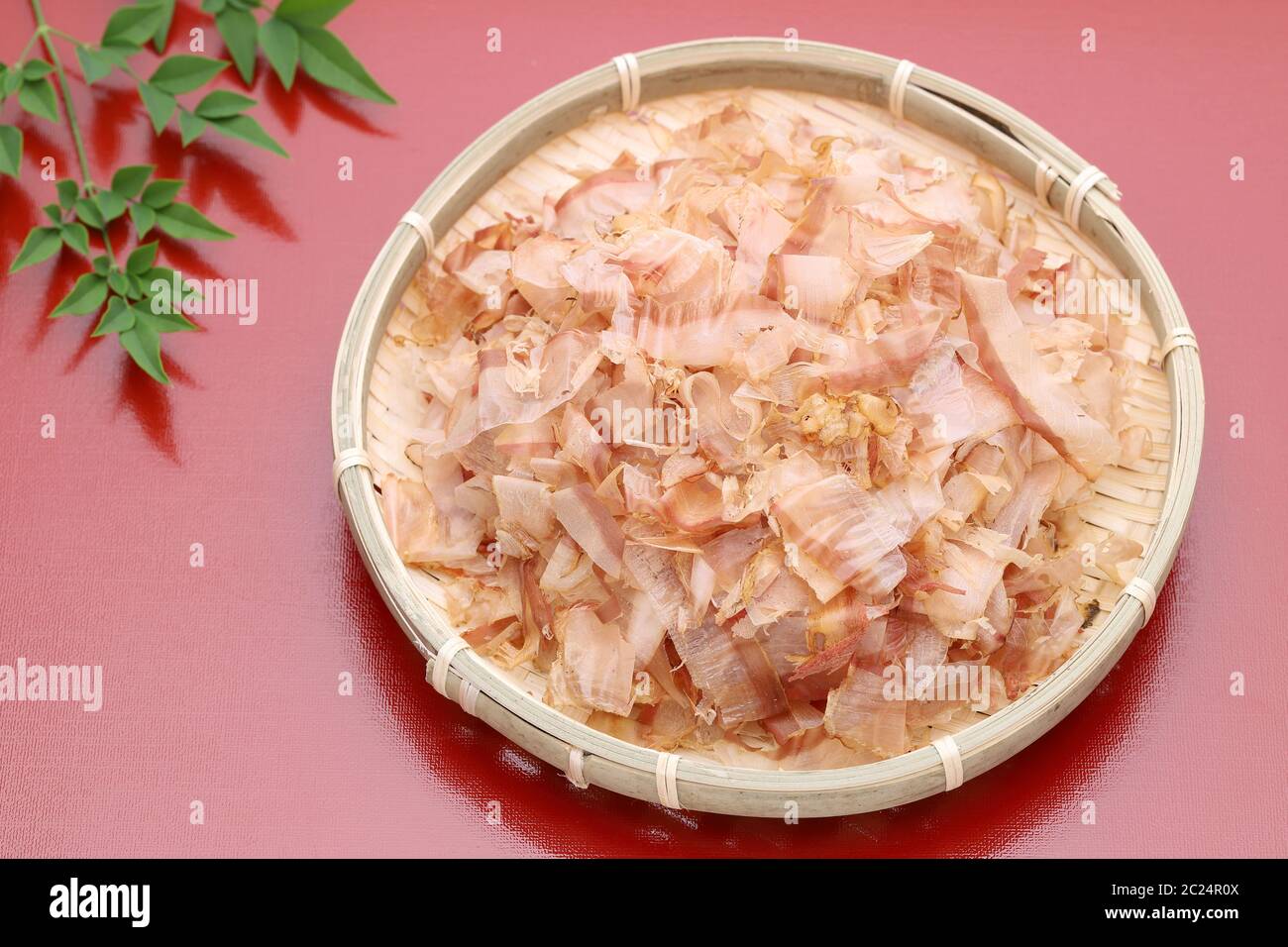 Japanese food, Katuobushi of dried bonito on red backgroundã€€ Stock