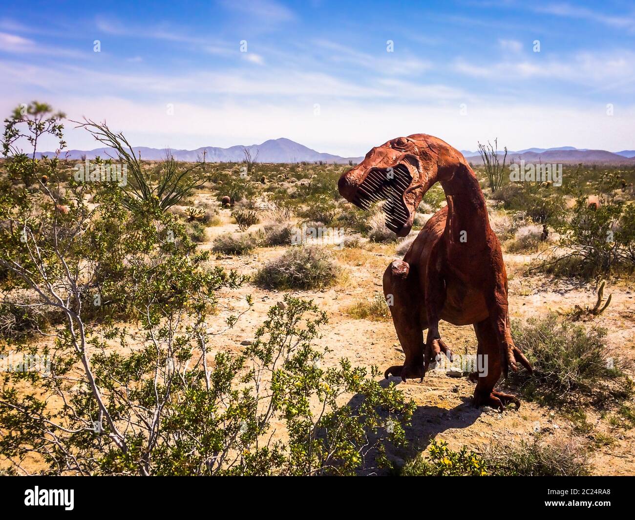 California, USA, March 2019, metal T. rex sculpture by the artist