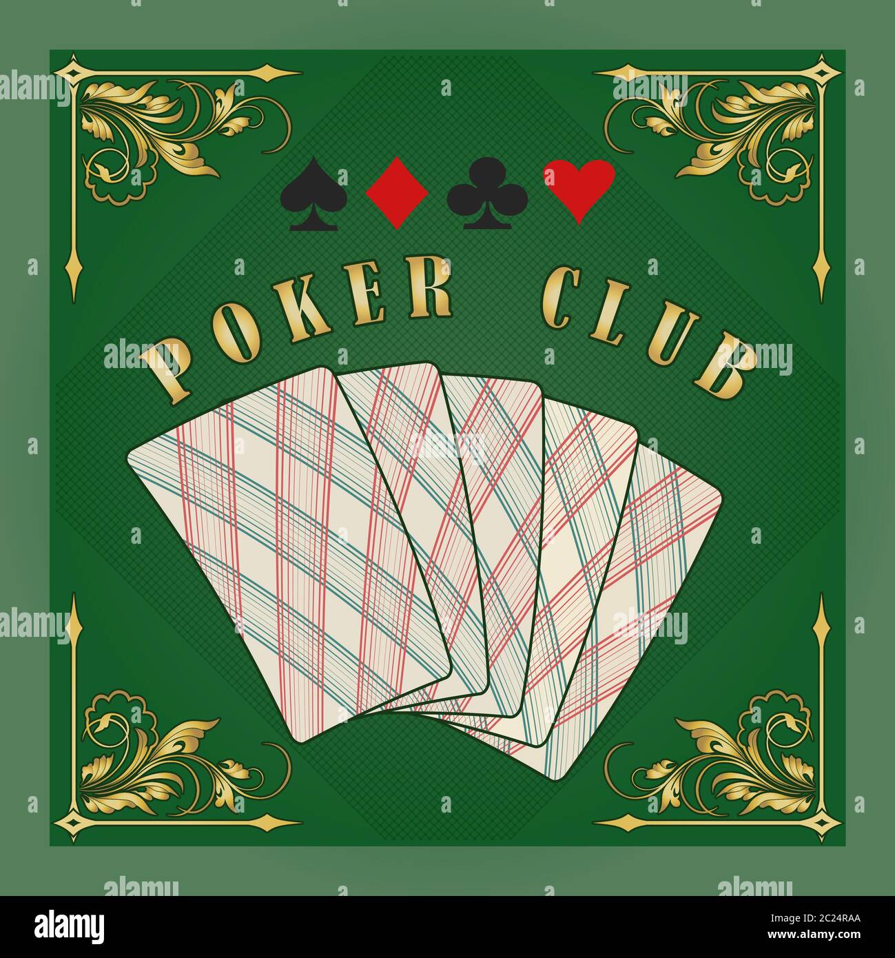Poker club emblem in retr style. Plaing cards in green background. vector illustration. Stock Vector