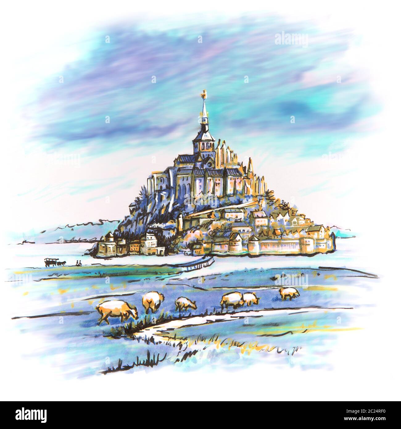Hand Drawing Sketch Of Mont Saint Michel With Sheep On A Cloudy Day Brittany France Picture Made By Markers Stock Photo Alamy Hand Drawing Sketch Of Mont Saint Michel With Sheep On A Cloudy Day Brittany France Picture Made By Markers Stock Photo Alamy