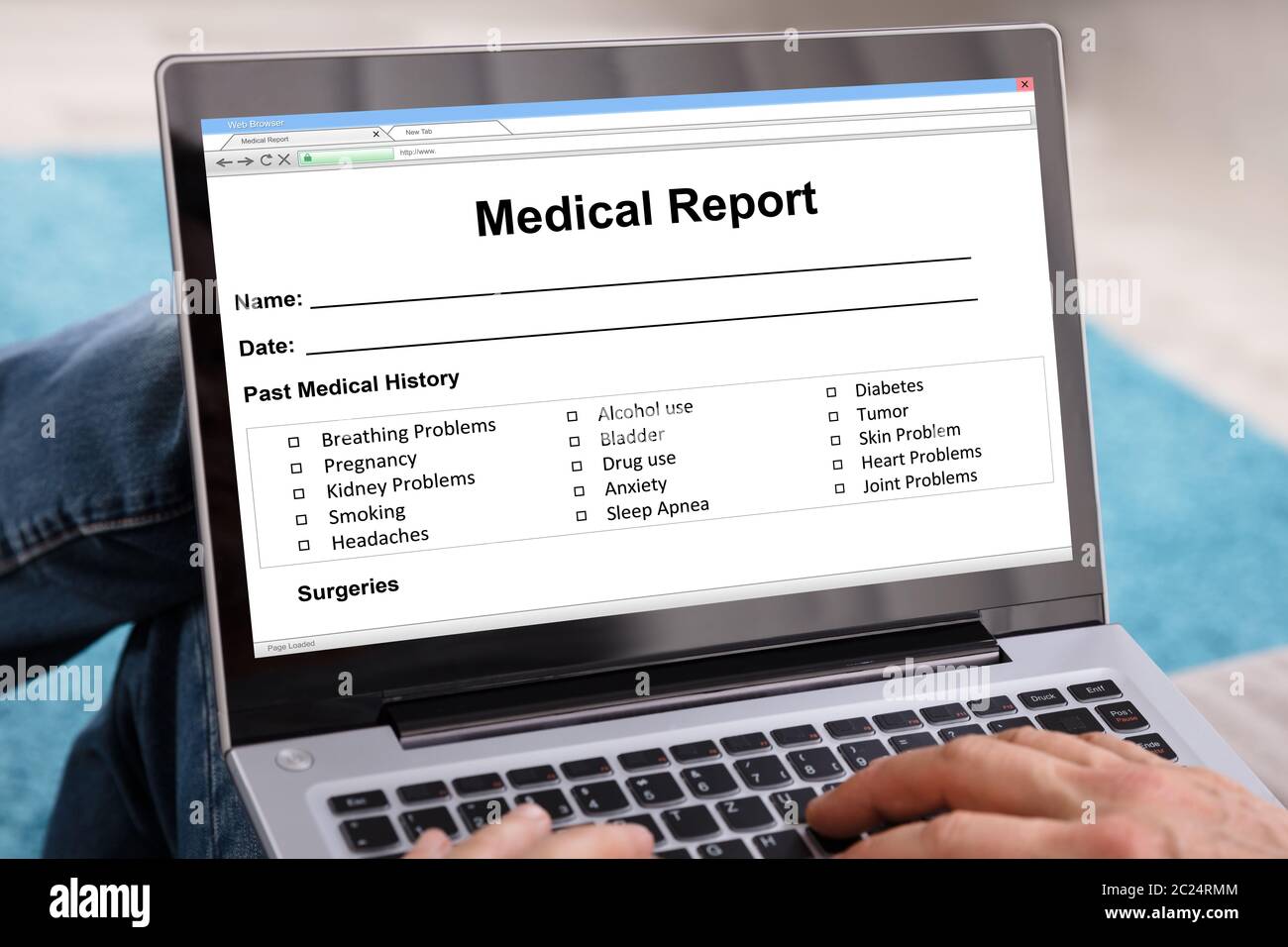 Man Filling Patient Information Form On Digital Laptop Stock Photo - Alamy