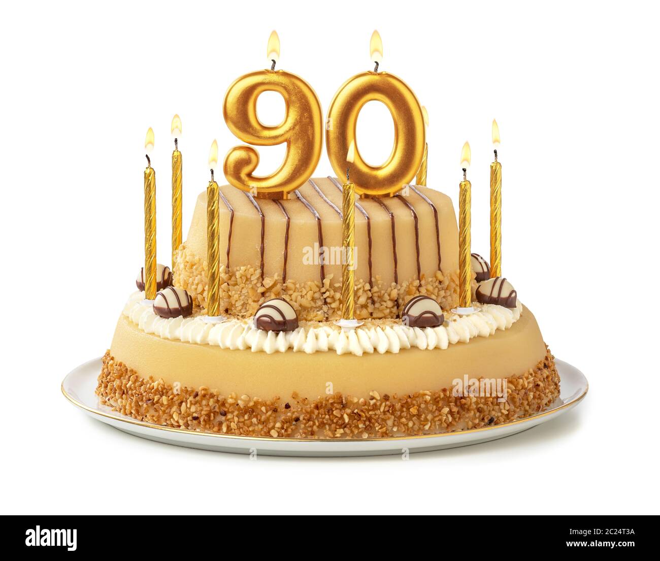 Festive cake with golden candles - Number 90 Stock Photo - Alamy