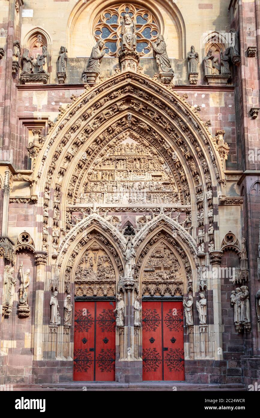 door of Saint Theobald's Church, Thann Stock Photo