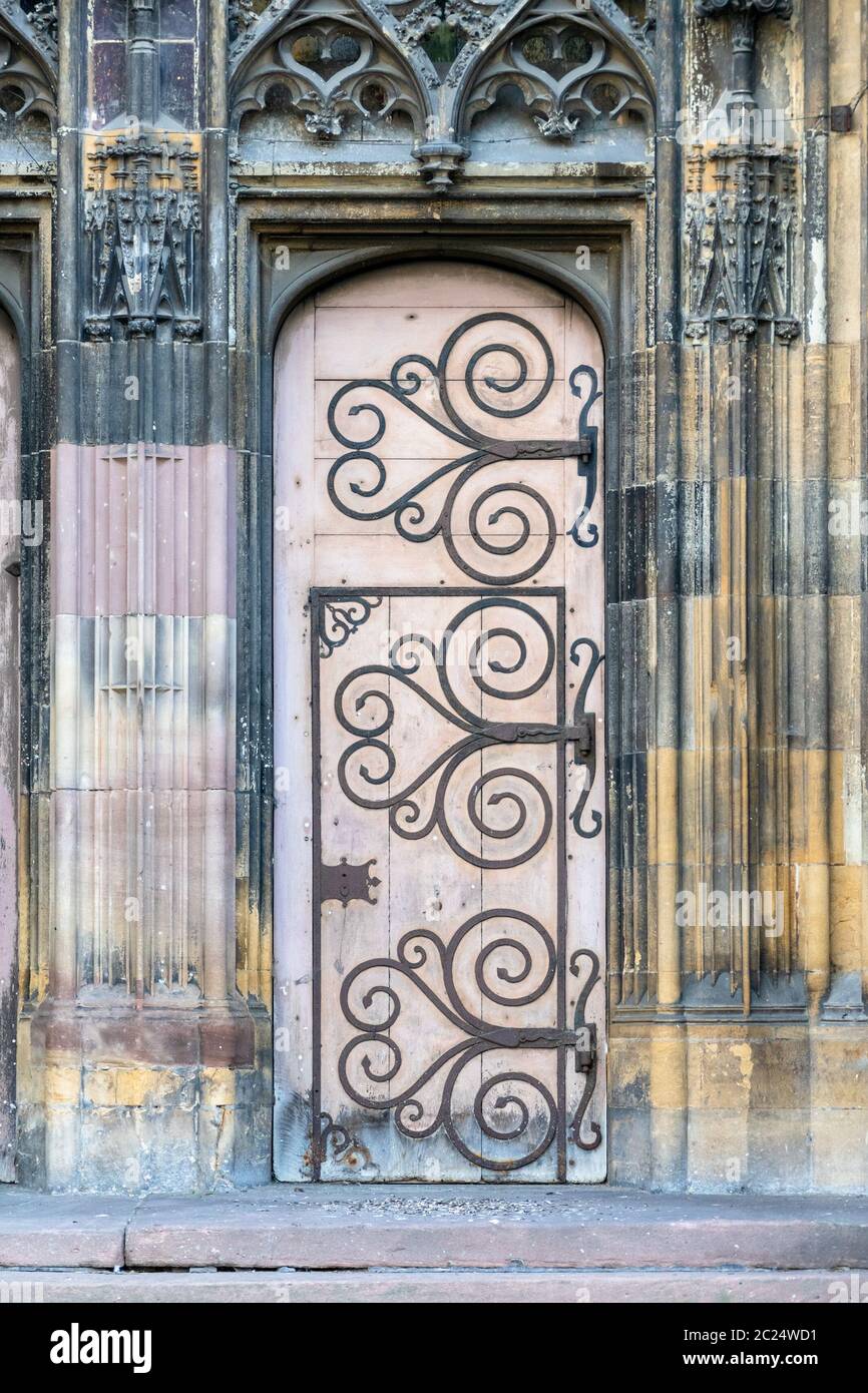 door of Saint Theobald's Church, Thann Stock Photo