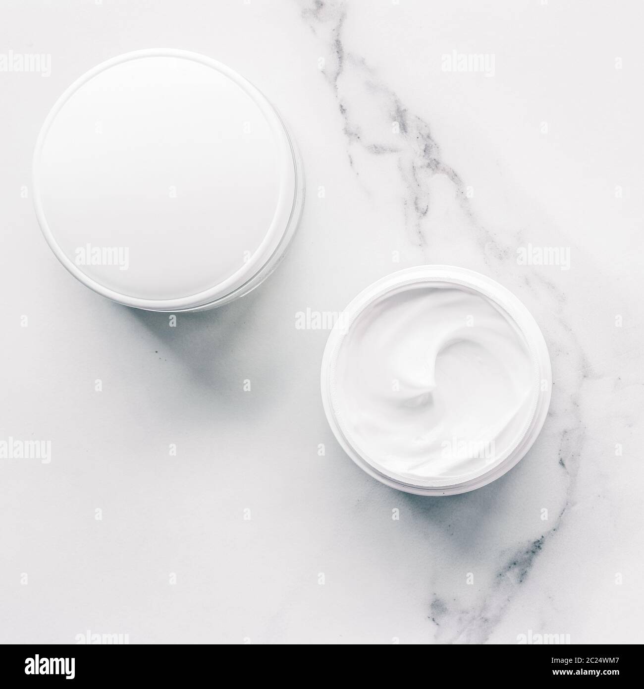 Organic beauty cosmetics on marble, home spa flatlay background Stock Photo