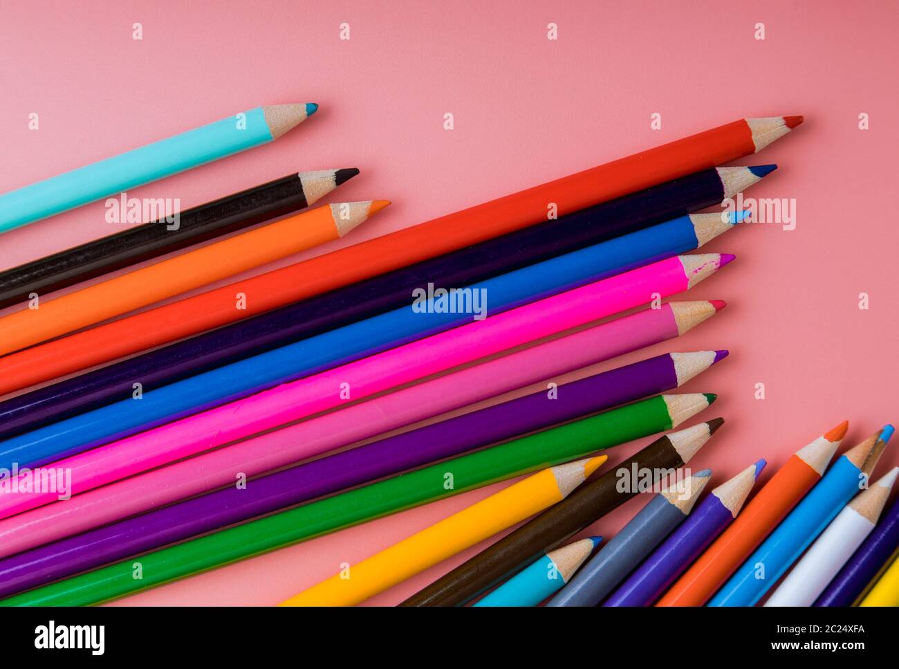 Student material on pink table back to school Stock Photo