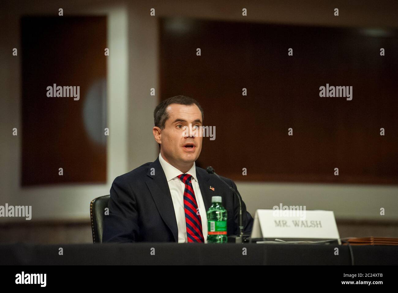 Michael J. Walsh, Jr., of Virginia, offers his opening remarks to be General Counsel of the U.S. Department of Commerce, during a Senate Commerce, Science, and Transportation Confirmation Hearing in the Dirksen Senate Office Building on Capitol Hill in Washington, DC., Tuesday, June 16, 2020. Credit: Rod Lamkey/CNP | usage worldwide Stock Photo