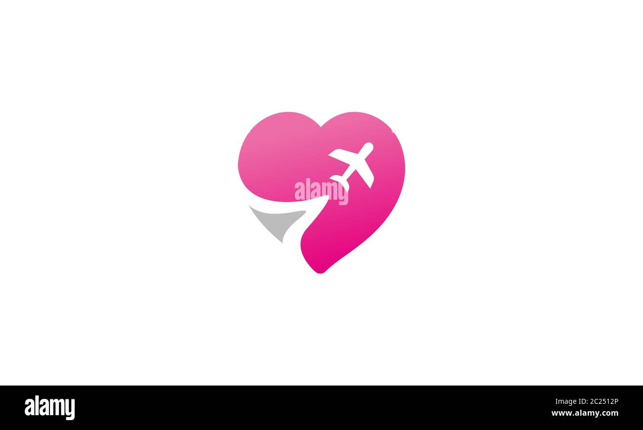 love travel logo design . a flight symbol in the heart . creative logo design . vector illustration Stock Vector