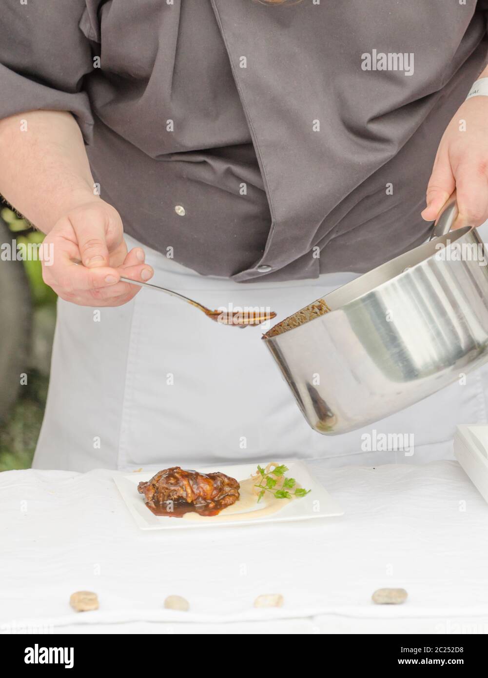 Beef cheeks braised in beer with celeriac puree with wasabi, ginger