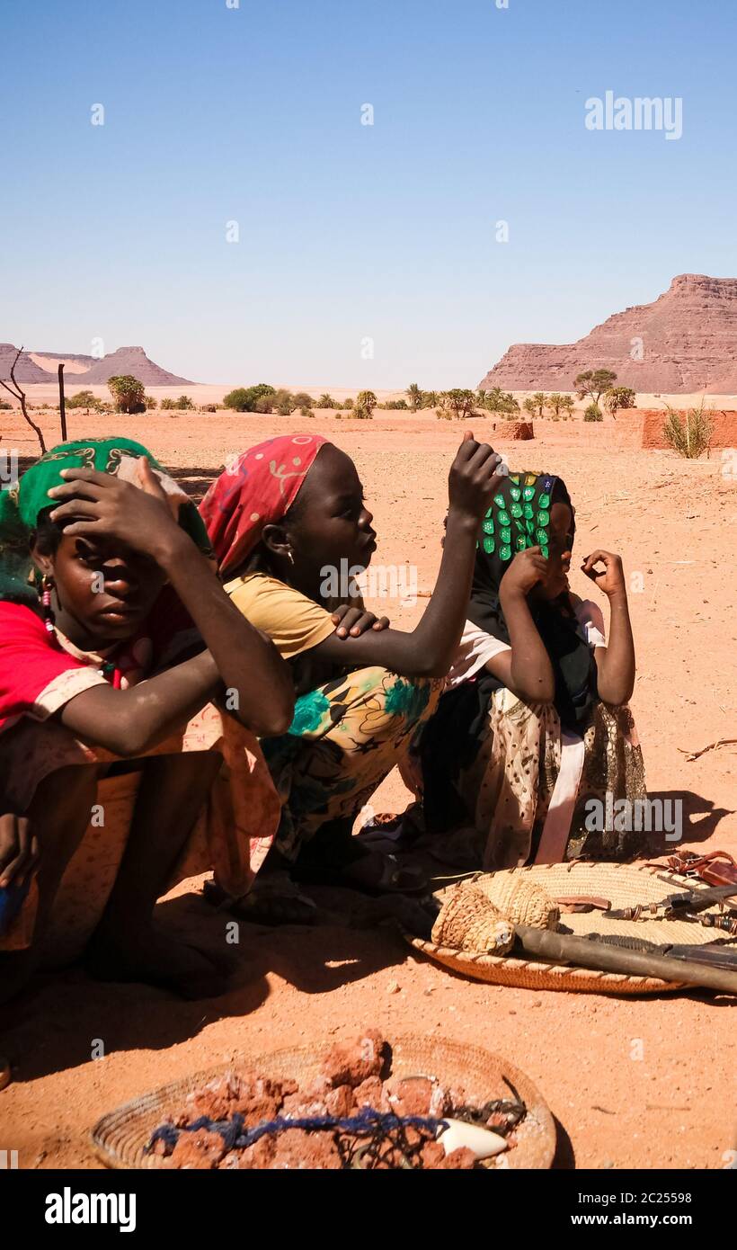 Portrait of Toubou, or Tubu woman in the Demi village , Fada, Ennedi, Chad Stock Photo