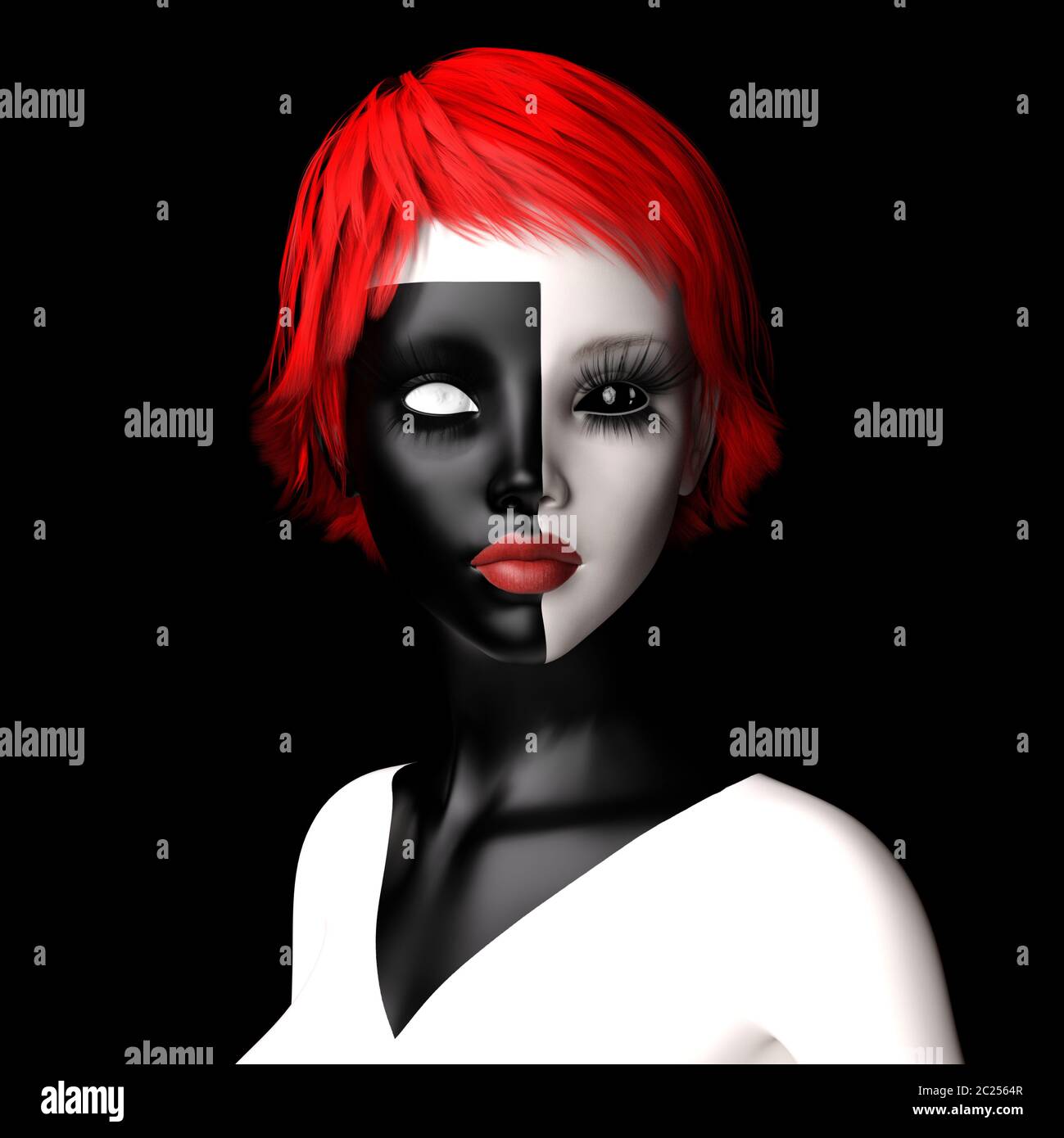 Digital 3D Illustration of a Female in Black and White Stock Photo