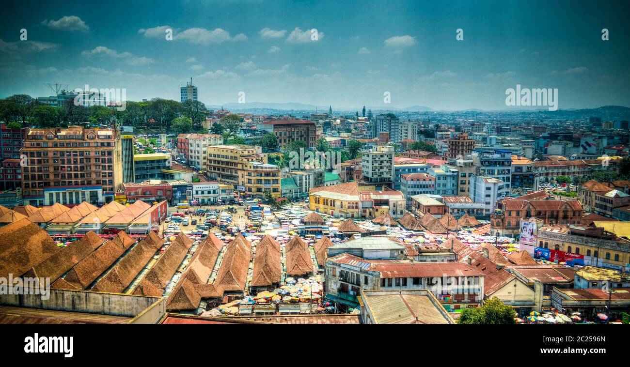 Aerial panoramic view to Antananarivo, capital of Madagascar Stock Photo