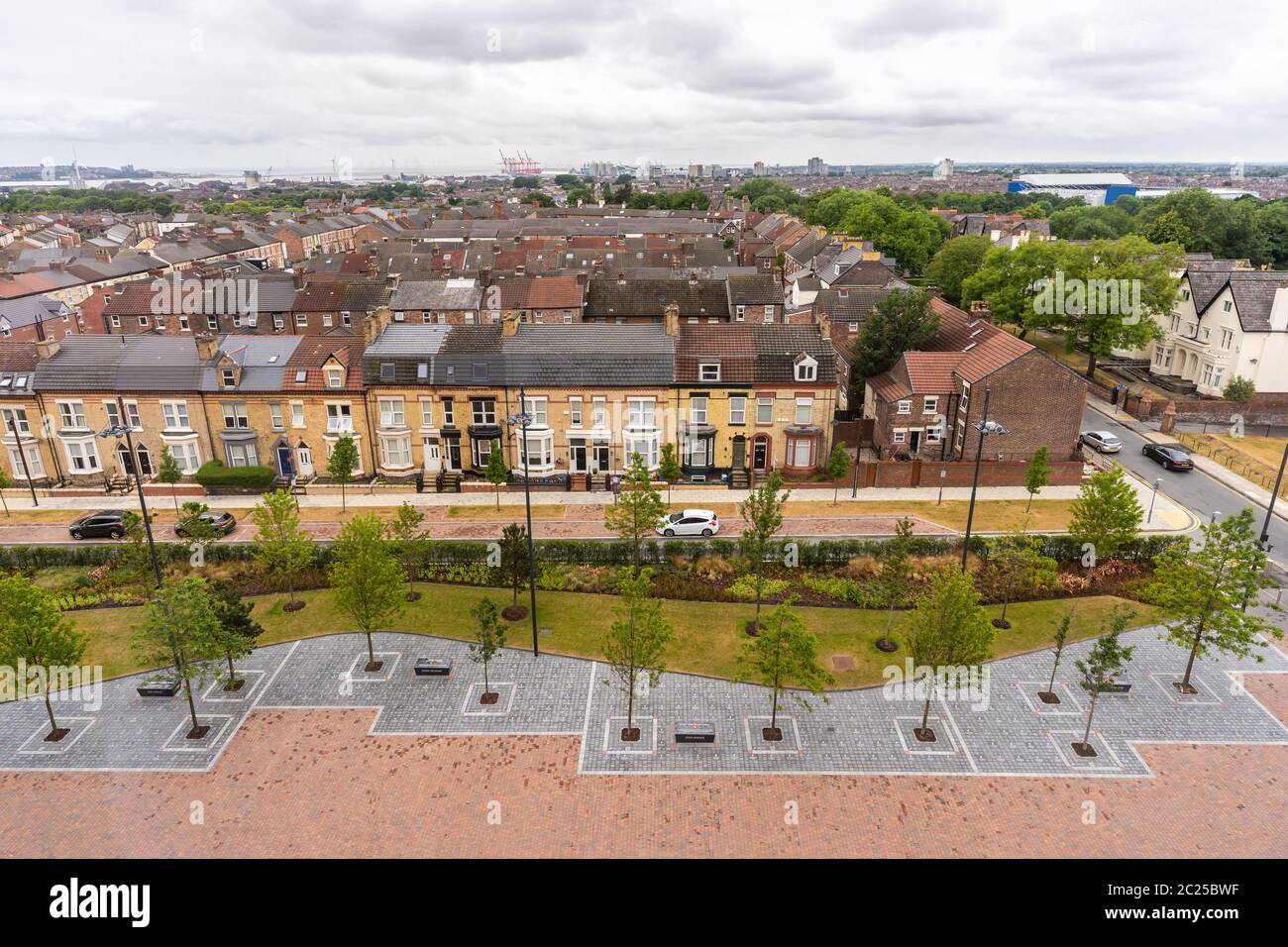 aerial view of Liverpool house around Anfield road and stadium in Liverpool England UK Stock