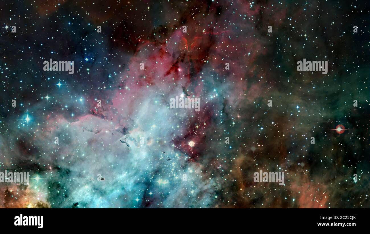 Colored nebula and open cluster of stars in the universe. Elements of ...