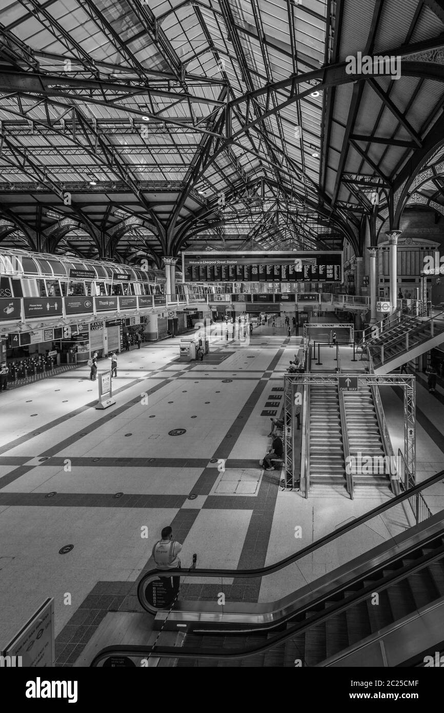 A very quiet Liverpool Street Station during the London lockdown. Stock Photo