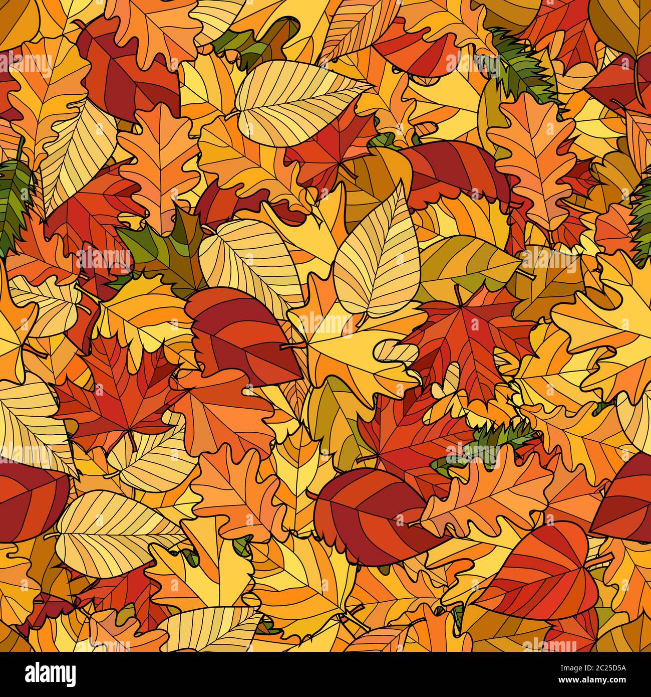 abstract doodle autumn leaves seamless pattern Stock Photo - Alamy