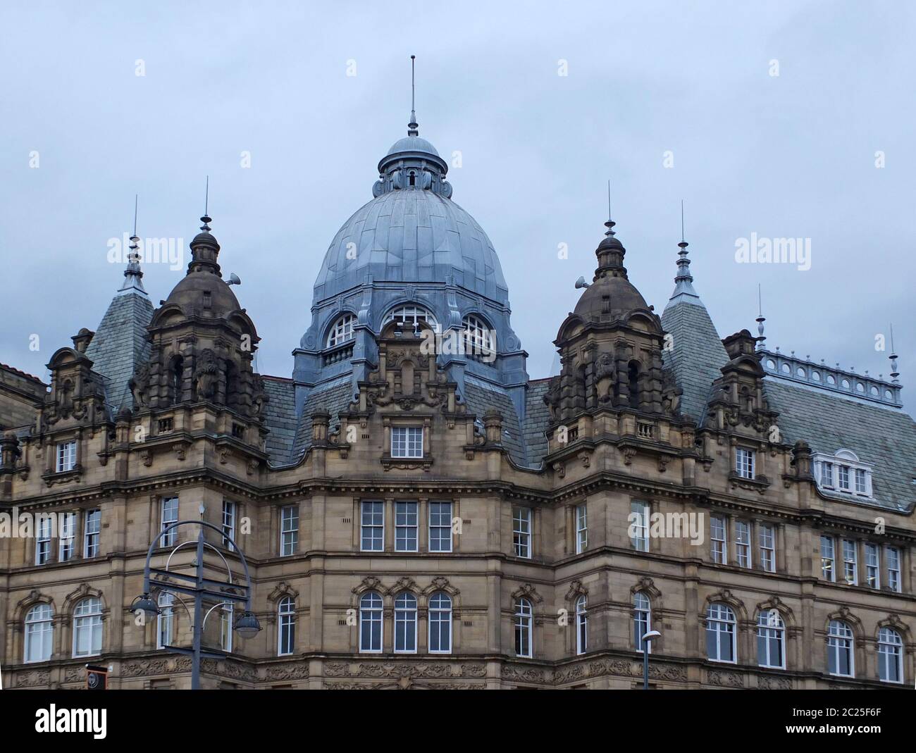 view of the roofs and domes of the historic 19th century kirkgate market in leeds west yorkshire