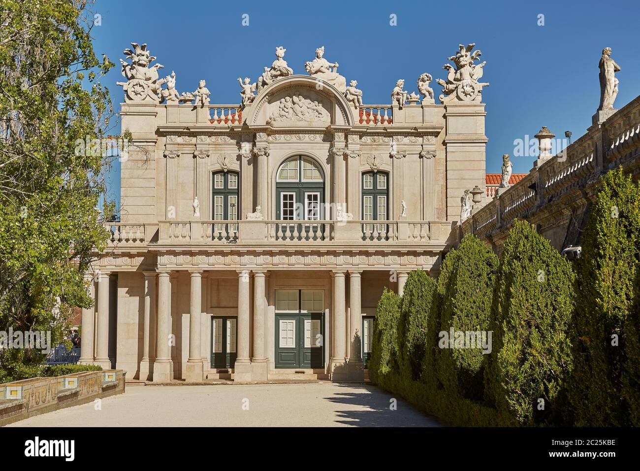 Facade and gardens of Queluz Palace in Sintra, Portugal during summer day Stock Photo