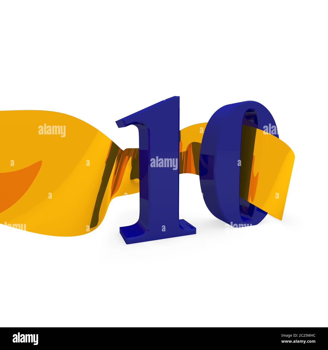 Big blue 10 with a golden ribbon, 3d rendering Stock Photo - Alamy
