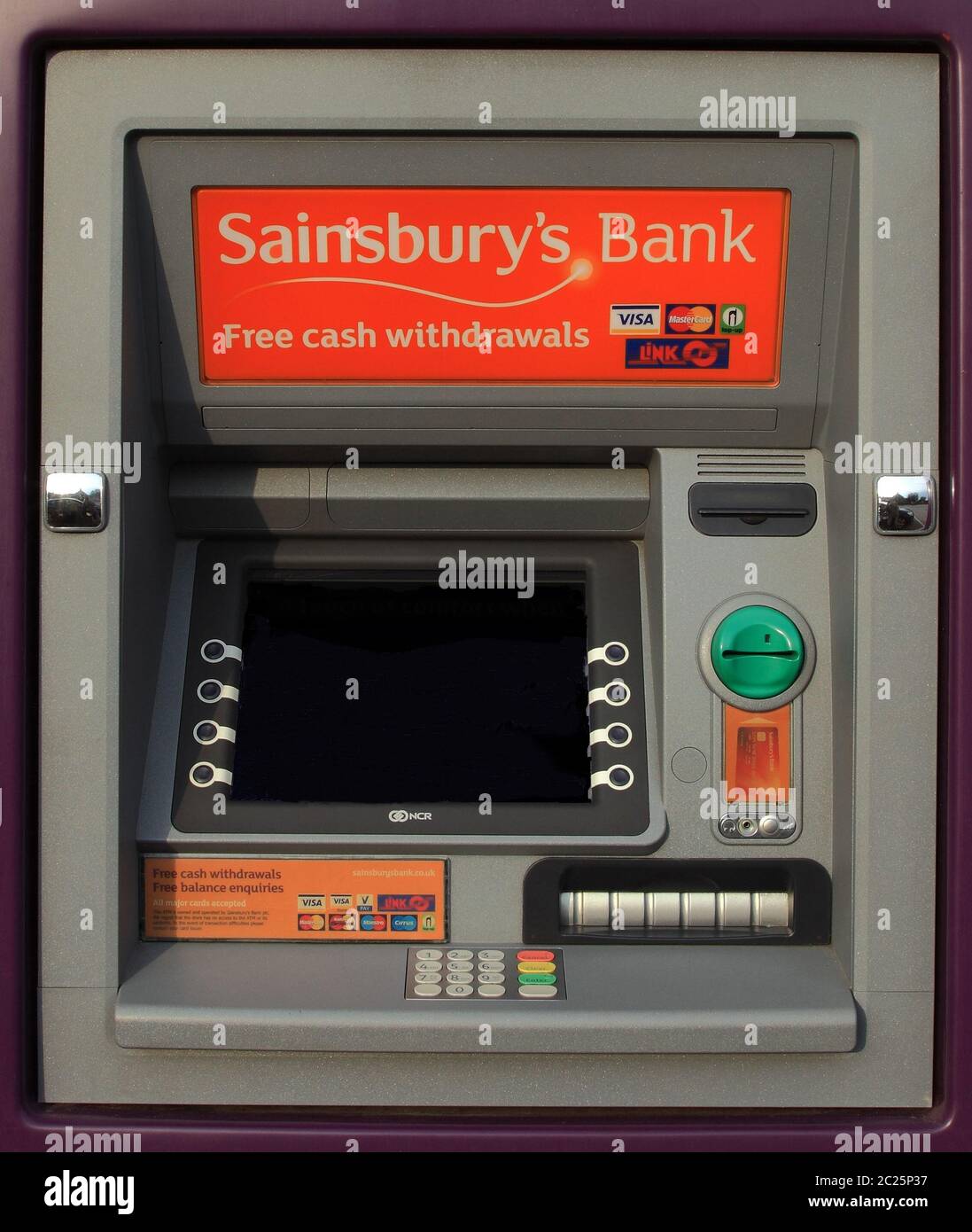 Sainsbury's Bank, Cashpoint machine, ATM, England, UK, English, Cash Point, instant cash Stock Photo