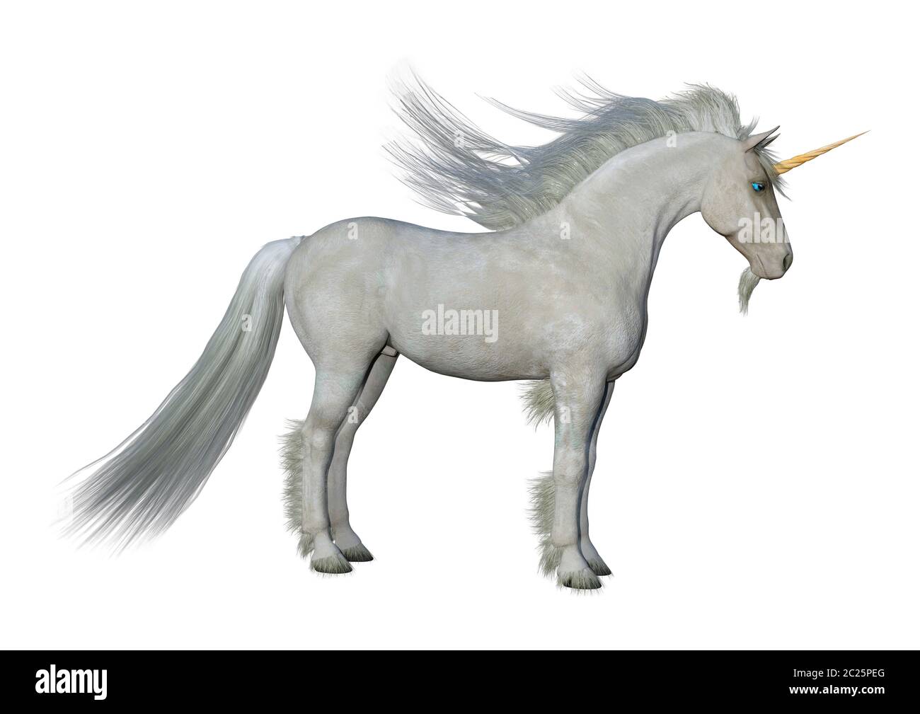 3D rendering of a fantasy white unicorn isolated on white background ...