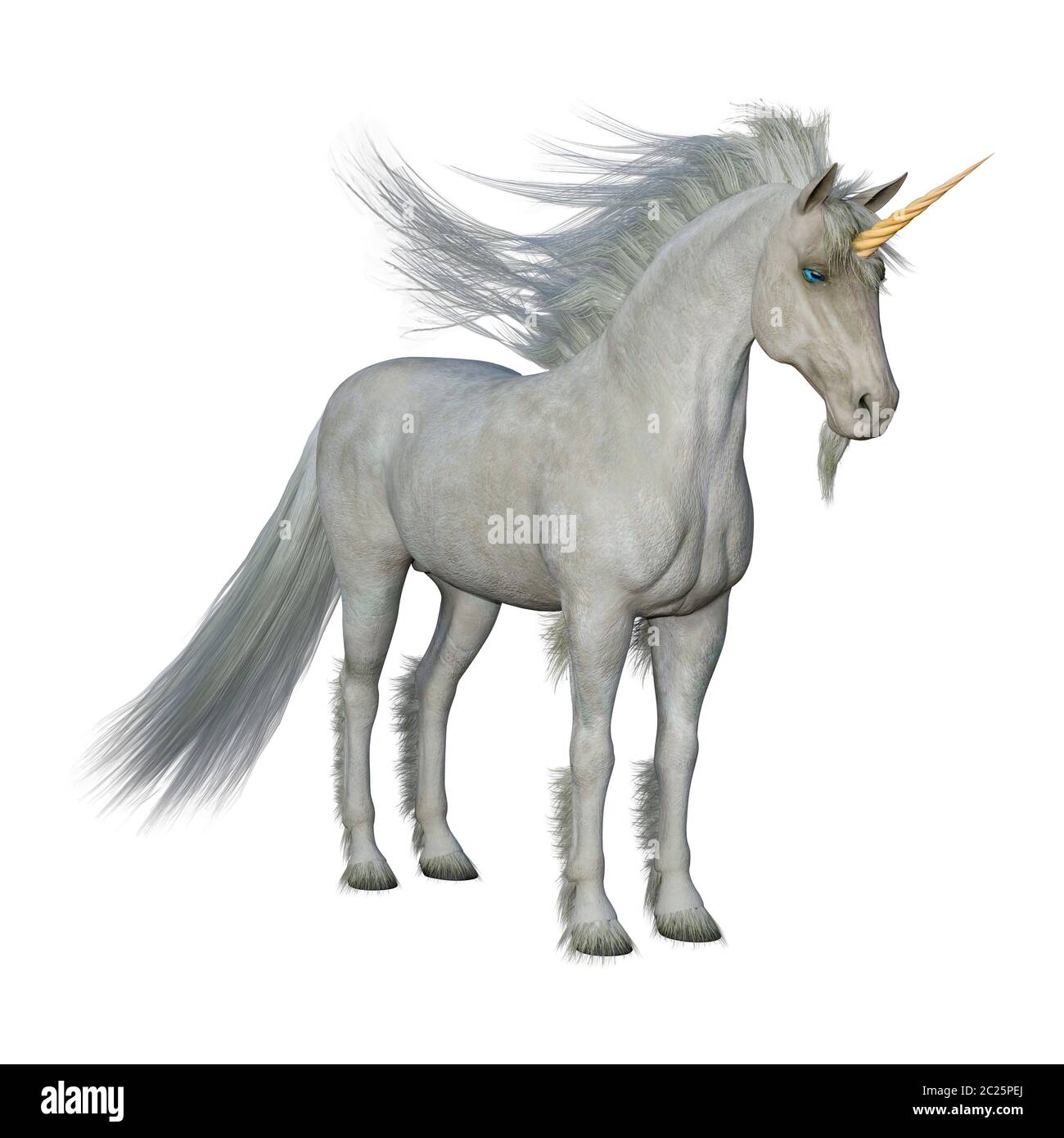 3D rendering of a fantasy white unicorn isolated on white background ...