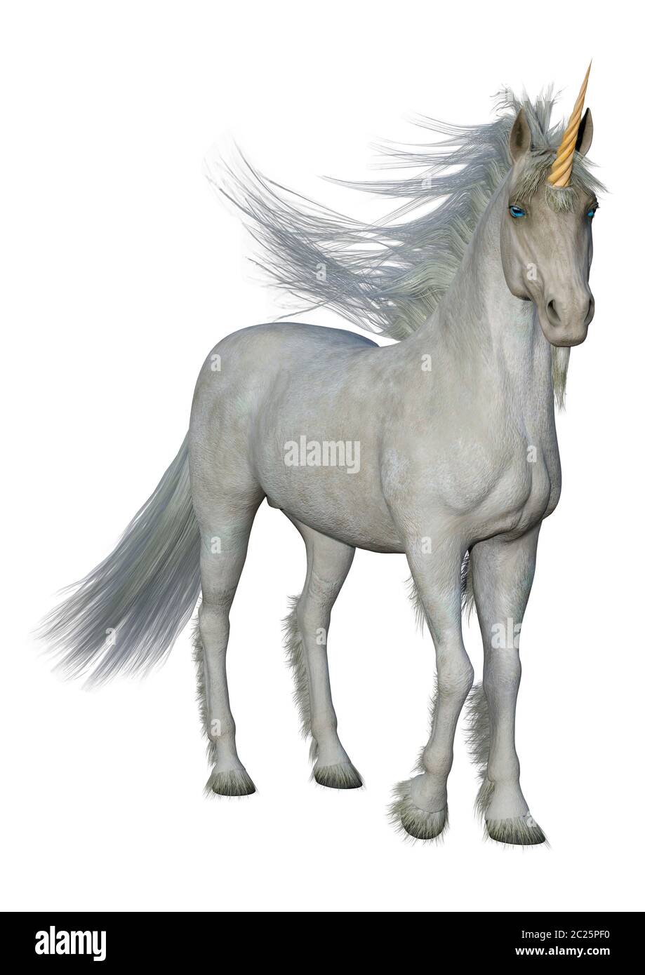3D rendering of a fantasy white unicorn isolated on white background ...