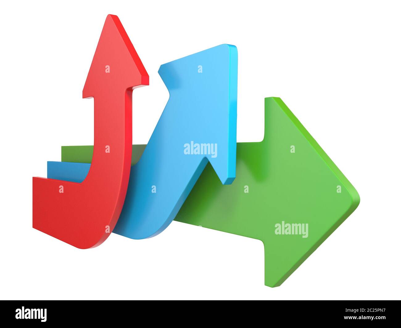 Three arrows showing three different directions 3D Stock Photo