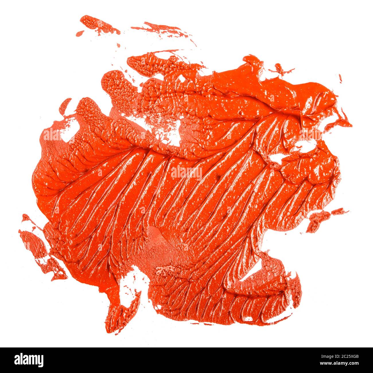 stain of red-orange oil paint on a white Stock Photo