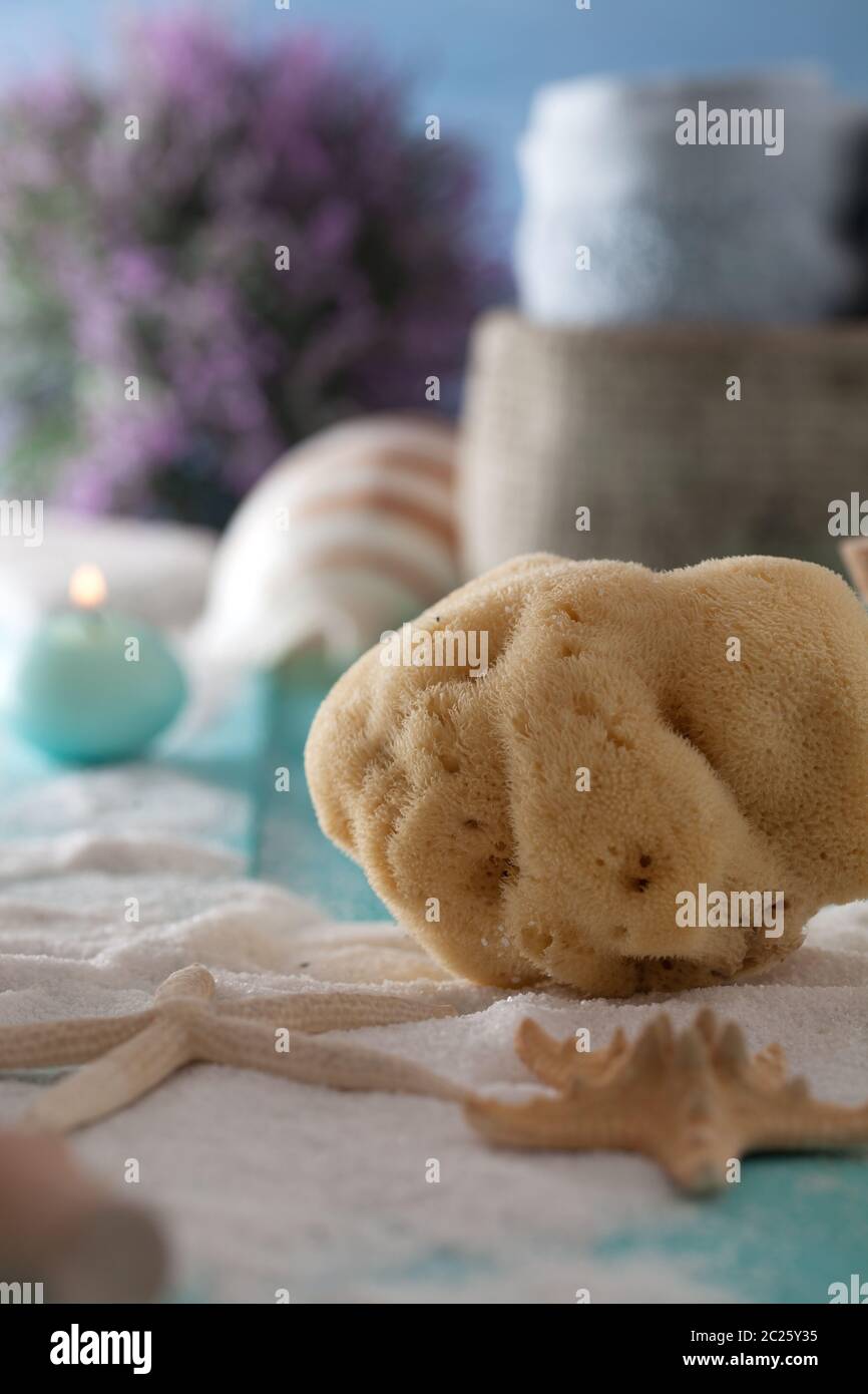 Sponge Spa Spa and wellness setting with sponge. Dayspa nature products Stock ...