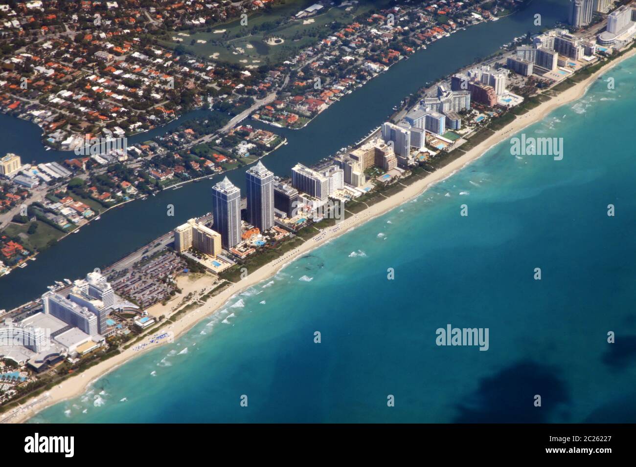 Miami coastline seen from high altitude Stock Photo