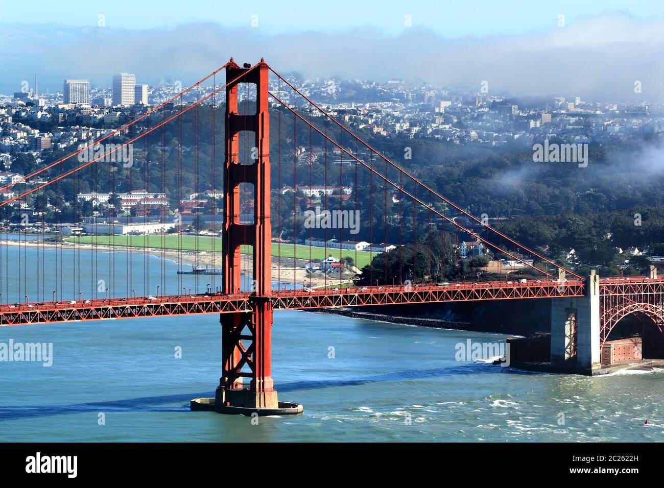 Golden Gate Bridge and San Francisco Bay, seen from Marin Headlands. Stock Photo