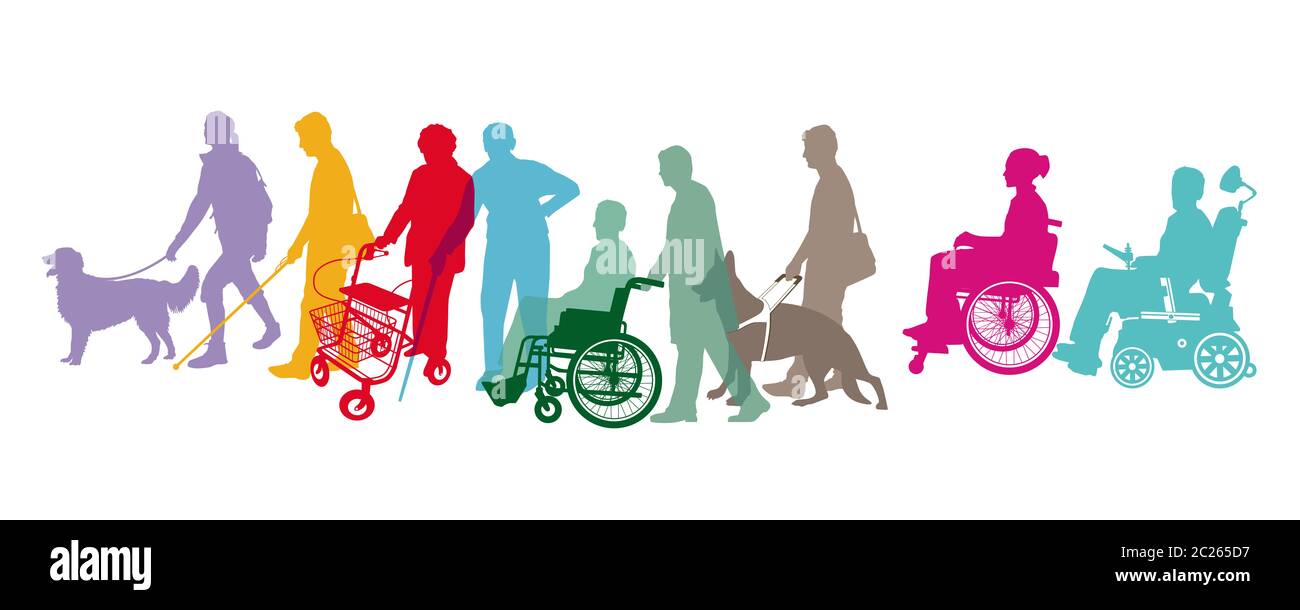 Disabled Persons with Walking Aids, Isolated Stock Photo Alamy
