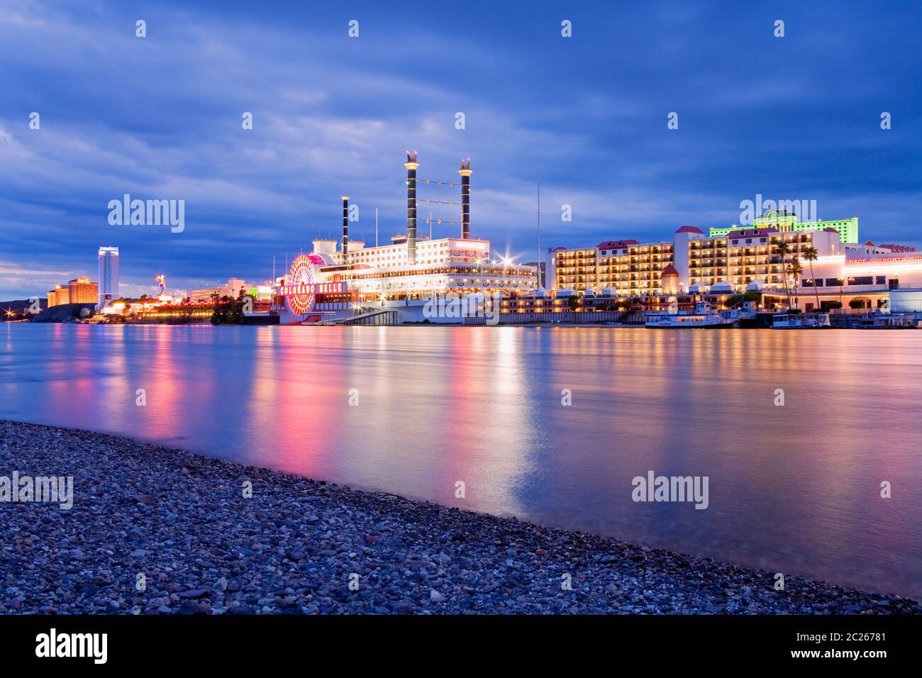 Casinos on the Colorado River, Laughlin City, Nevada, USA Stock Photo