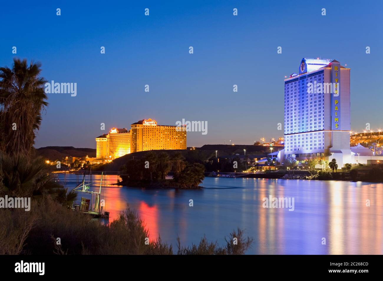 Harrah's & River Palms Casinos on the Colorado River, Laughlin City, Nevada, USA Stock Photo