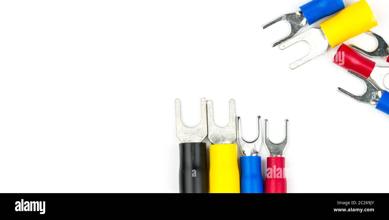 Spade terminals electrical cable connector accessories isolated on