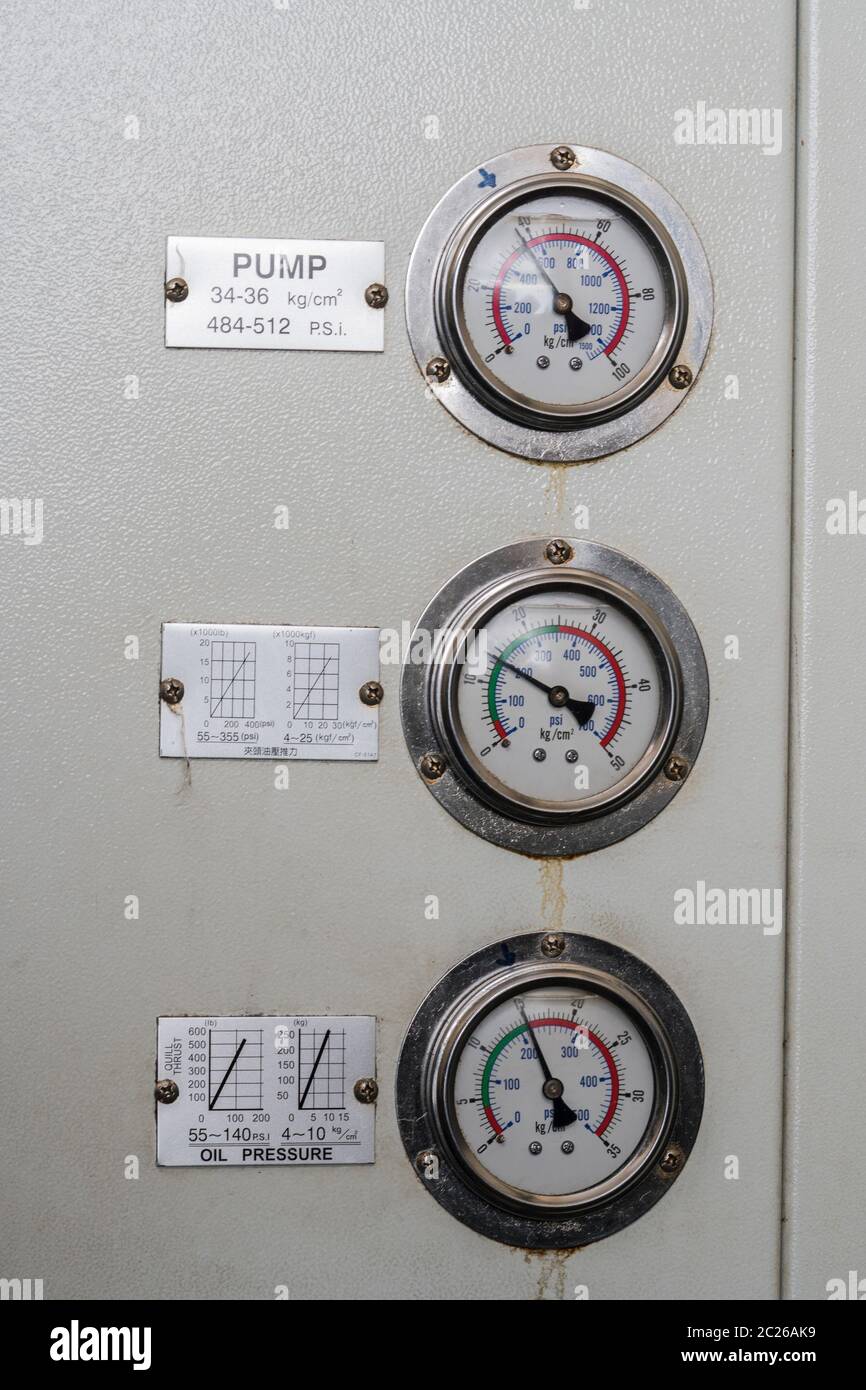 Three of pressure gauge, measuring instrument Stock Photo Alamy