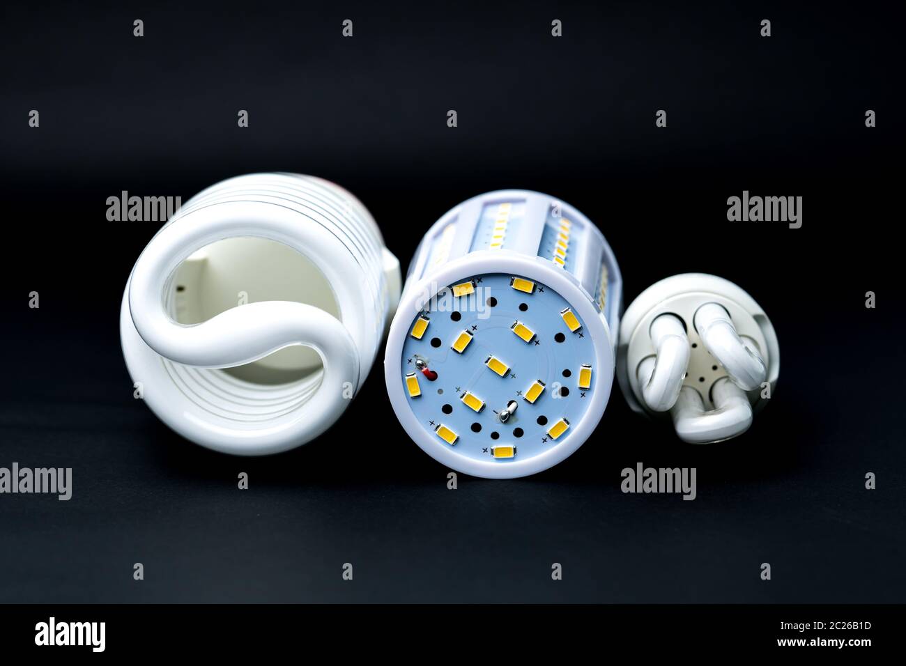 Three type of LED lamp on black background Stock Photo