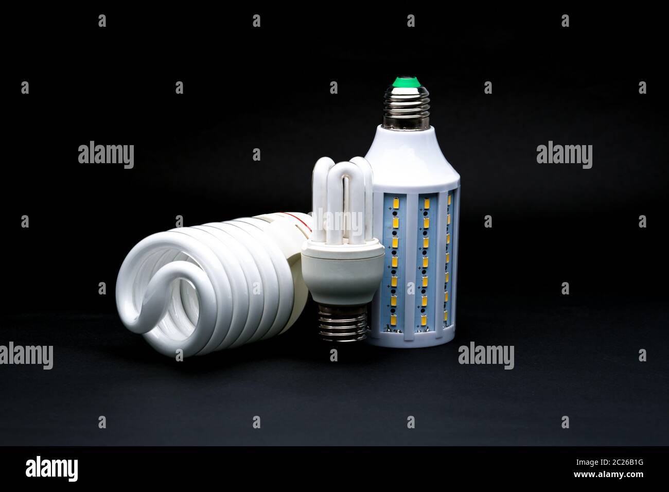 Three type of LED lamp on black background Stock Photo