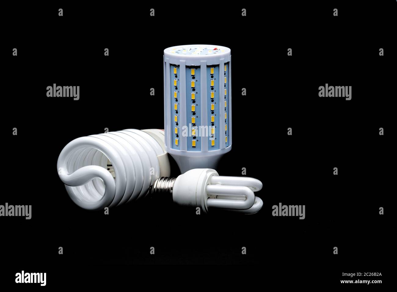 Three type of LED lamp on black background Stock Photo