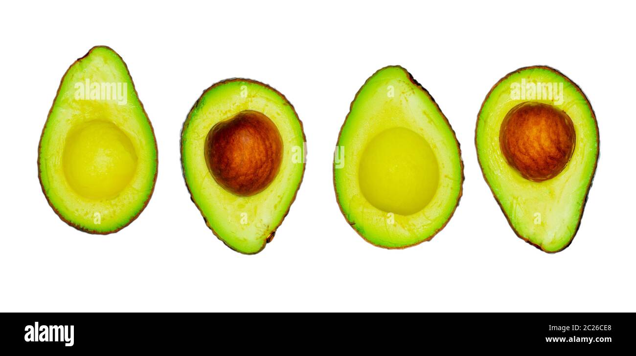 Avocado with seed isolated on white background. Source of omega 3 from