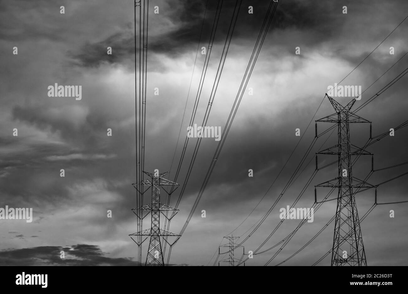 High voltage electric pole and transmission lines. Electricity pylons ...