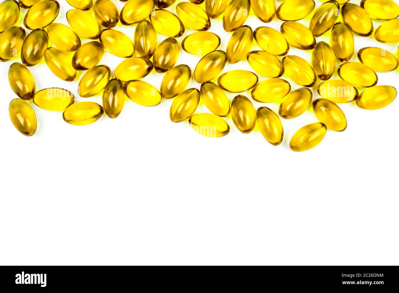 Fish oil in soft gelatin capsule isolated on white background with copy